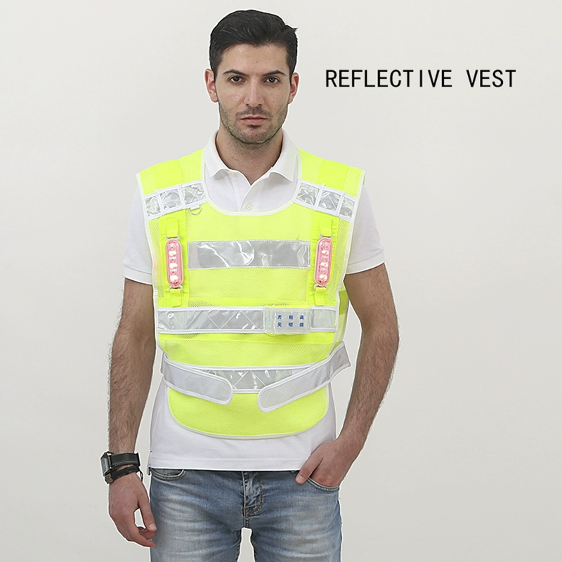 trang phục bảo hộ lao động Áo phản quang có thể sạc lại bằng đèn LED Jiahu có đèn nhấp nháy màu đỏ và xanh lam áo vest xây dựng tuần tra đường cao tốc có in quan ao bao ho quần áo công nhân