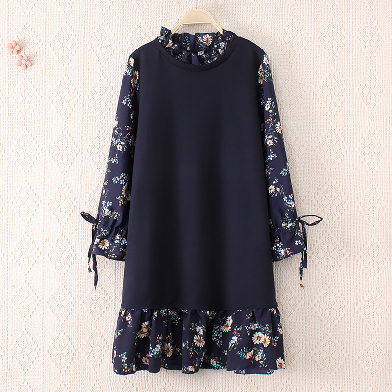 Middle-aged women dress size mother dress in the long middle-aged women fat mother spring skirt false two pieces of foreign style