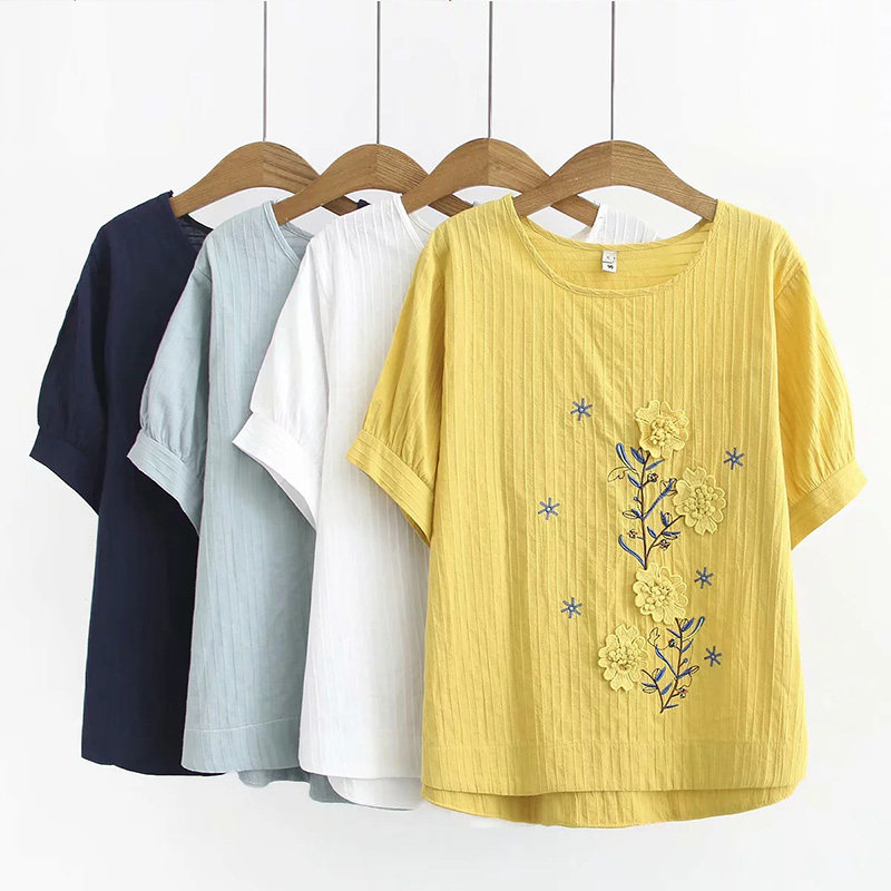 Middle-aged women's mother outfit 2021 new summer dress, plus size cotton short sleeves for middle-aged women and Western-style ladies small blouse