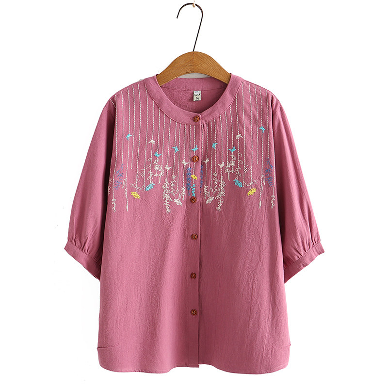 Plus-size women's clothing 50-year-old mother's summer cotton and linen short-sleeved shirt middle-aged women's western-style summer jacket Tibetan meat