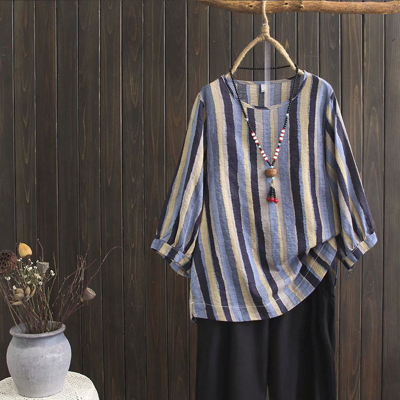 Middle and old age women's clothing plus fattening mother's spring clothing fashion cotton linen blouse summer middle-aged female foreign pie fat mom summer clothes