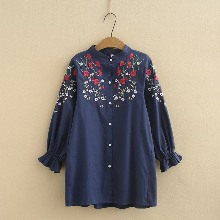 Mid-aged women's dress large size cotton linen shirt woman 70% mom shirt gats up more middle-aged foreign blouse blouses