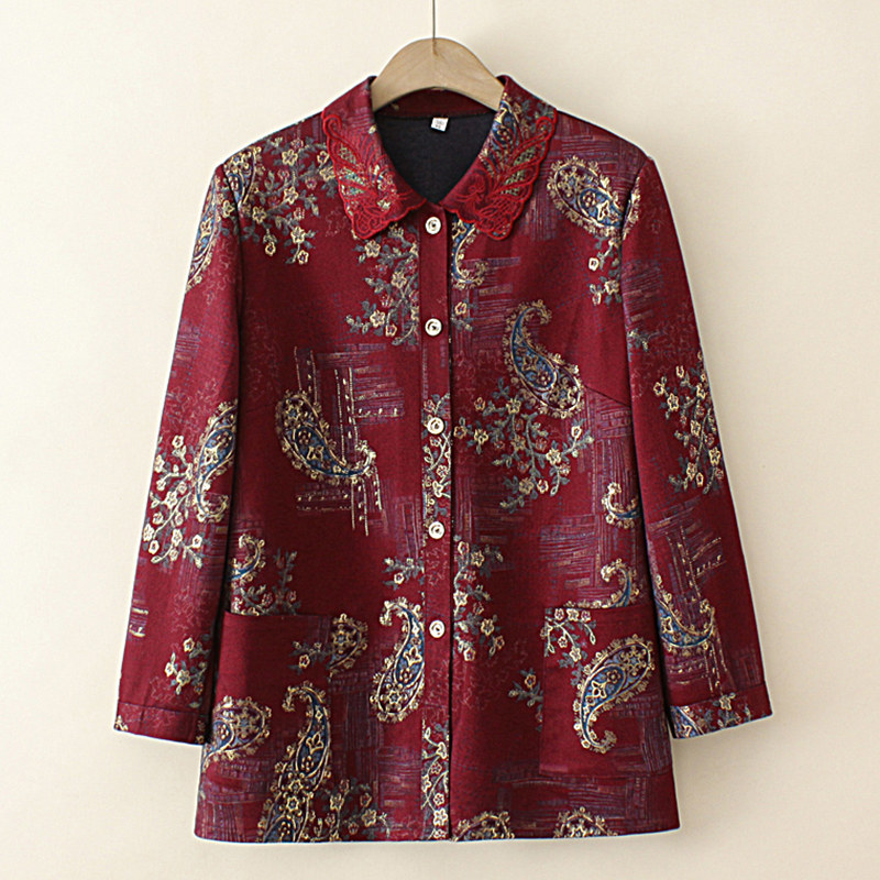 Old lady's autumn long-sleeved shirt Western style noble large size mother's autumn new grandmother's spring and autumn women's top