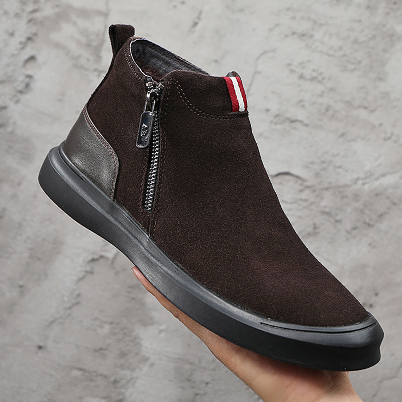 Boiling Van Anti Gross Leather Shoes Man High Cylinder Frosted Leather Winter Turd Leather Shoes Men's Shoes Plus Suede Thickened Warm Cotton Shoes