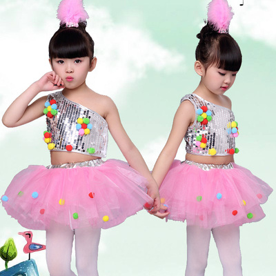 Girls Jazz Dance Costumes sequins Jazz Costume girls&apos;Modern Jazz Dance Costume Pengpeng Skirt Costume