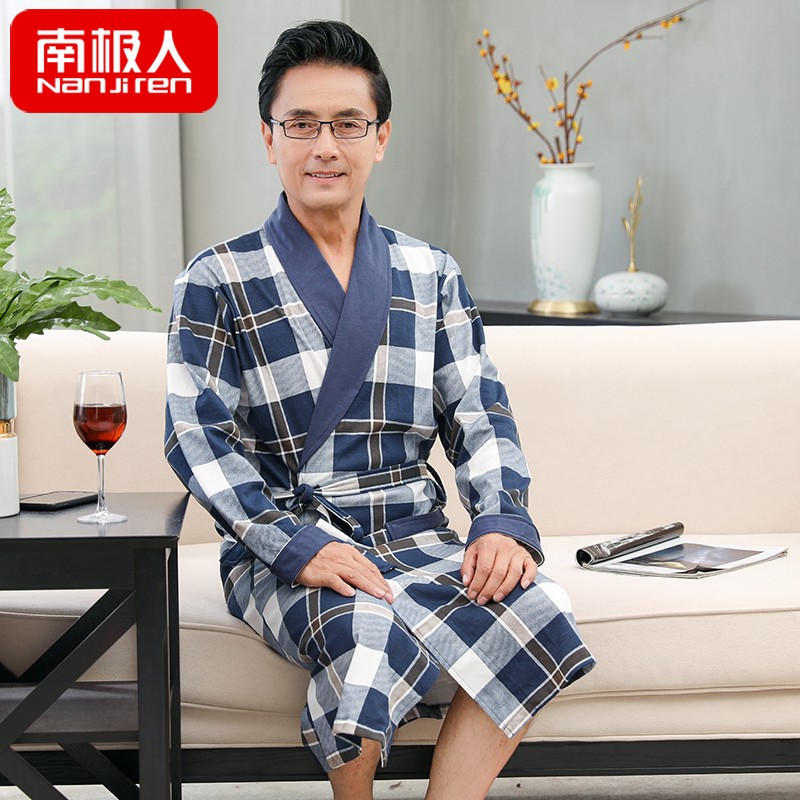 Mùa thu và mùa đông mens Pyjama cha thường dài tay chất béo áo choàng tắm bông trung niên cộng với mã của tuổi già áo lỏng lẻo.