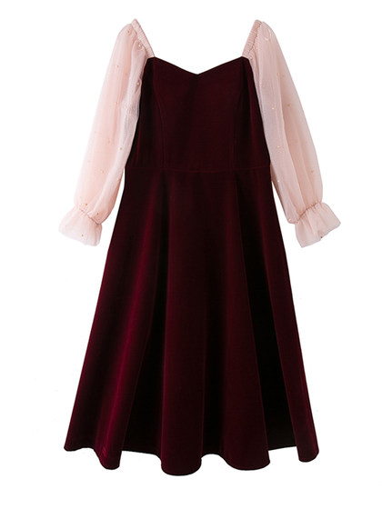 Plus-Size High-End A-Line Red Engagement Toast Dress, Birthday Dress, Velvet Large-Size Dress for Women, Spring and Autumn, Slimming Effect 7