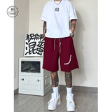 Бордовые баскетбольные спортивные летние шорты, дизайнерские штаны, в американском стиле, оверсайз, тренд сезона