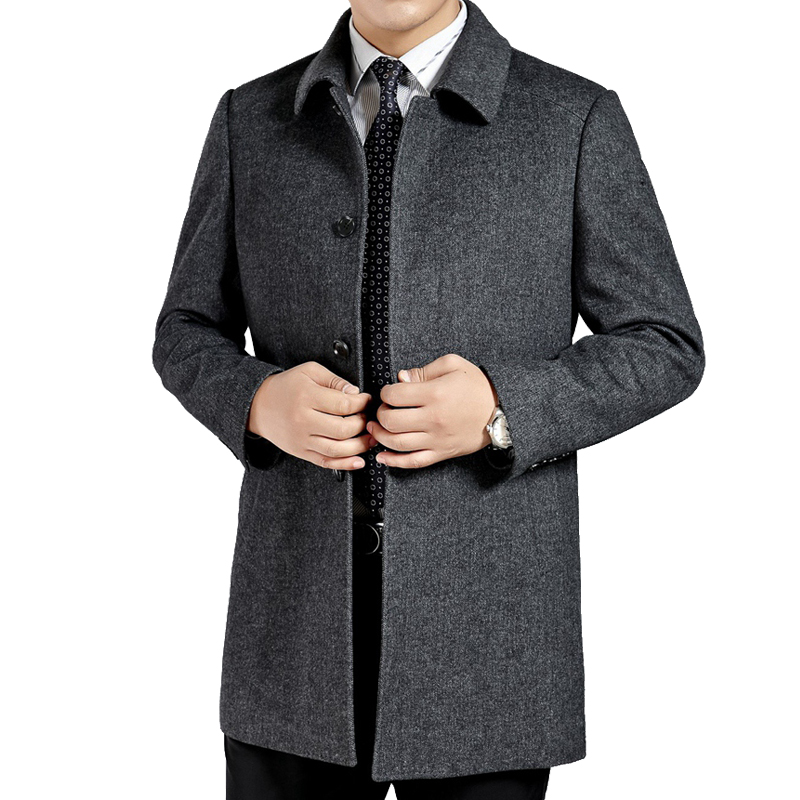Mùa thu và mùa đông áo len trung niên nam dài phần dày len len áo gió cha trung niên tải áo cashmere áo khoác phao nam