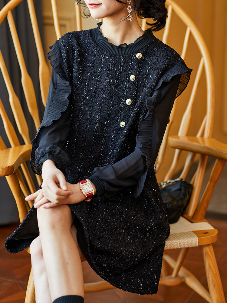 Clearance pick-up leak foreign trade original single-cut standard women's clothing temperament splicing black slimming dress temperament inner bottoming skirt