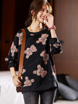 Clearance pick-up foreign trade original order 2020 autumn Korean version of cartoon bear print beaded sweater top loose T-shirt
