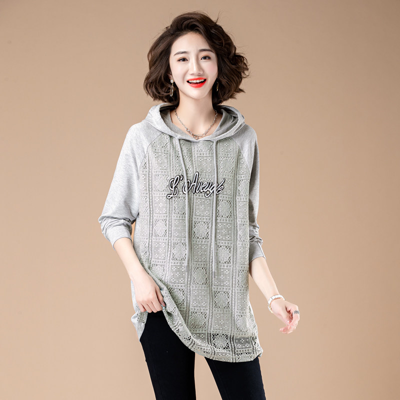 Clearance pick-up counters withdrew the tail order big-name foreign trade women's lace stitching hooded sweater loose fat mm tops