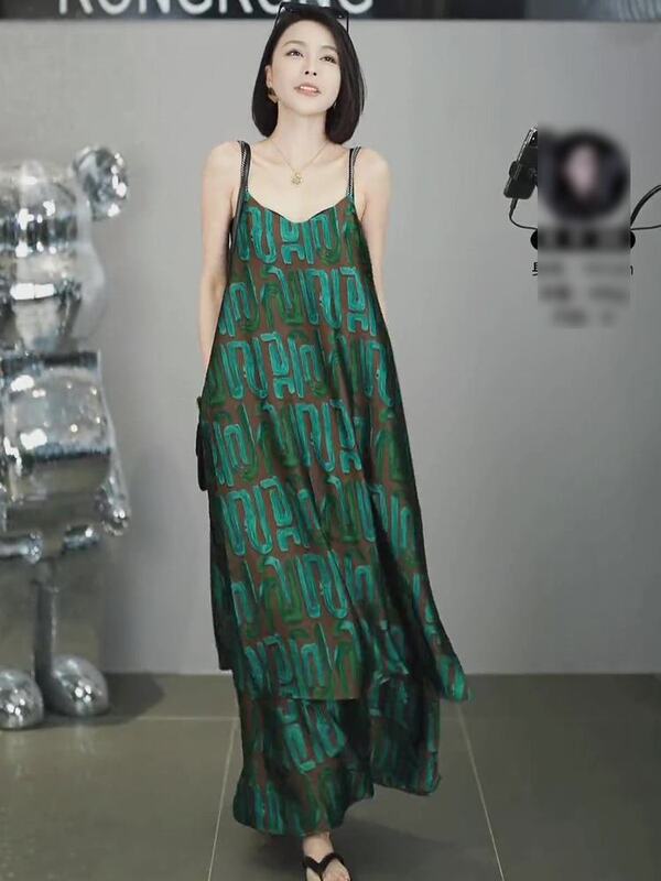 Spring New Style Elegant Mid-Length Slip Dress for Women, High-End Feel, Custom-Dyed, Loose-Fitting, Slimming Dress, Trendy