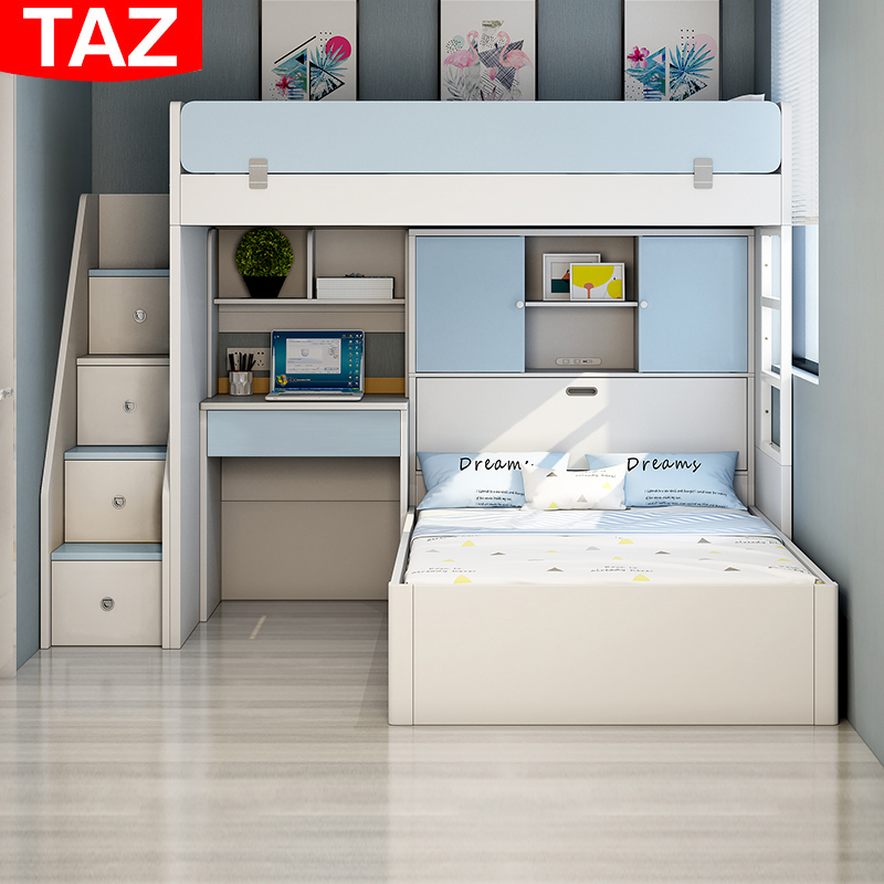 Children's high and low bed bunk bed with desk mother bed staggered up and down bed multi-functional small apartment space-saving