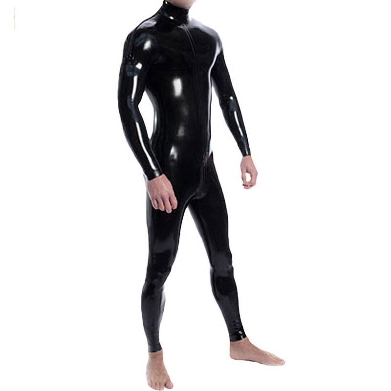 Latex Clothing Men Latex Bodysuit Double Zipper at Shoulders Latex Jumpsuit Latex Catsuit