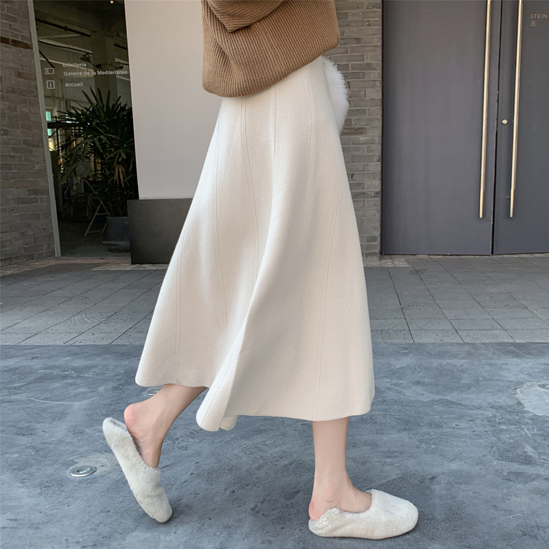 Knitted half-body skirt Women's autumn winter accessories sweater 100 hitch high waist a high waist a character wool line skirt cover slim fit 