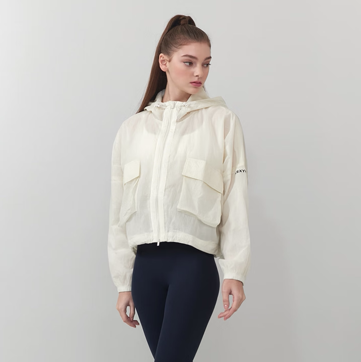 Jianzi's Spring/Summer Women's Loose Short Zipper Hooded Jacket Sports Jacket Batwing Sleeve Mesh Lining Skin Jacket