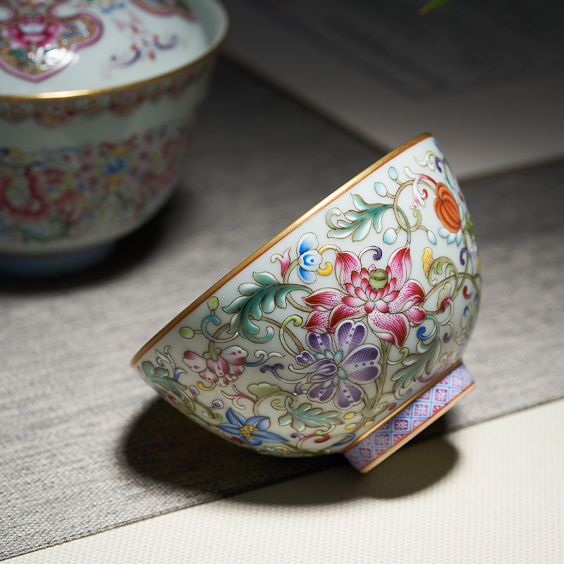 Tang Pin enamel colors branch flowers and the plants of jingdezhen ceramic cups large master cup heart of kung fu tea tea cup