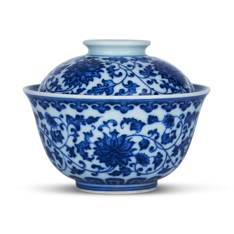 Maintain the blue tie up all hand making tea bowl lotus flower tureen jingdezhen ceramics kung fu tea set large antique cups