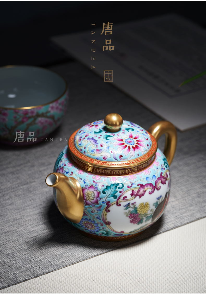 Tang Pin colored enamel teapot manual medallion tuo tie up lotus flower teapot jingdezhen ceramic pot of kung fu tea set