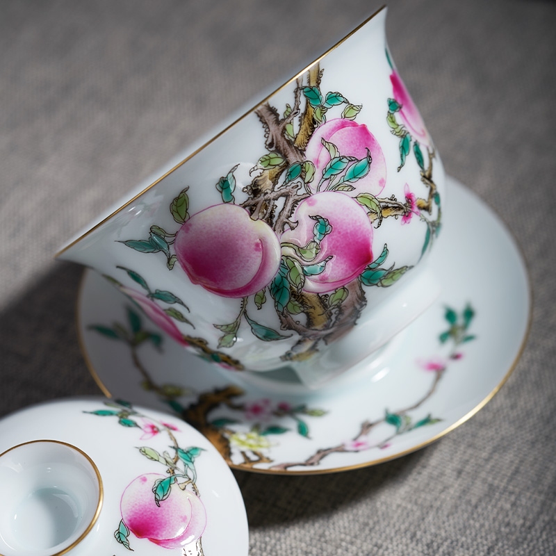 Tang Pin enamel pastel peach is only three tureen manually make tea bowl of jingdezhen ceramic large - sized kung fu tea cups