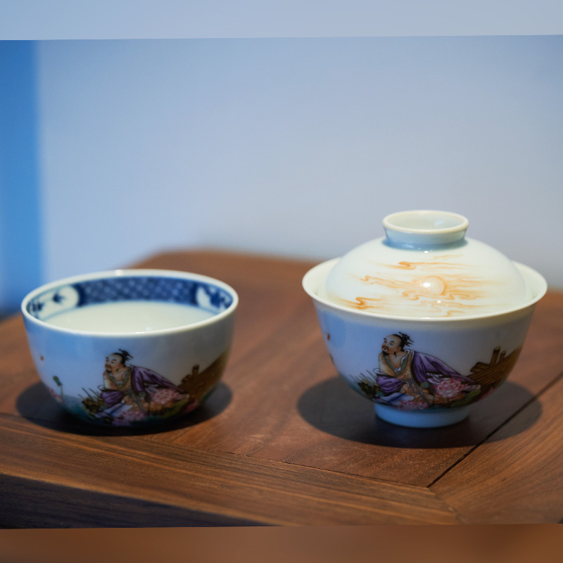 Powder enamel enamel character cup tureen manual oi - Lin said master cup LianHe poetic age of jingdezhen blue and white flowers