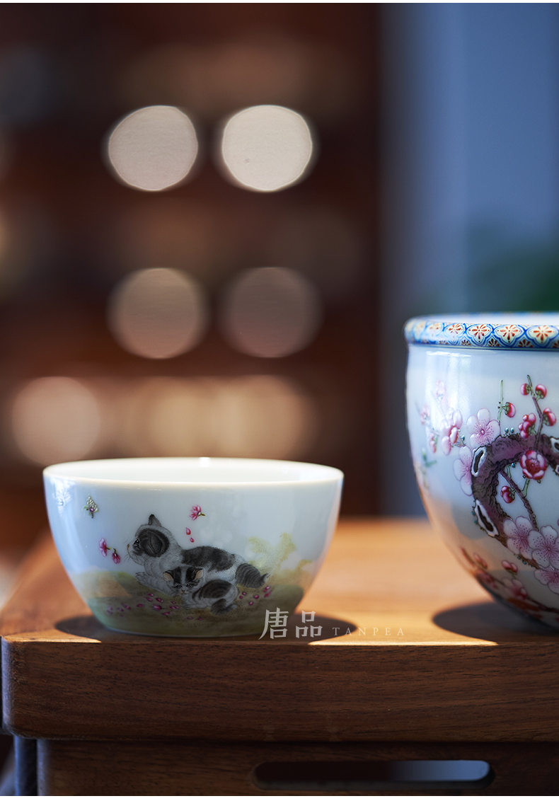 Jingdezhen ceramic kung fu tea cup pure manual pastel cat boring cylinder of pet market metrix personal cup tea cup bowl