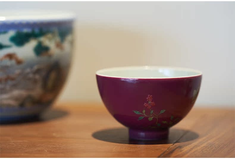 Colored enamel carmine flowers personal Lord kung fu tea cup of jingdezhen ceramic cups butterfly orchid single CPU