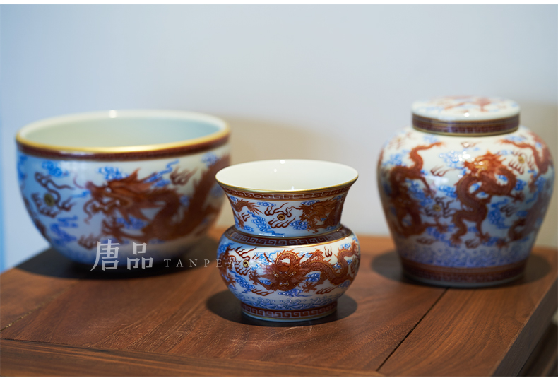 Red paint wulong alum grain slag bucket tea to wash to the jingdezhen ceramic low water jar is built in hot water cylinder spittoon archaize furnishing articles