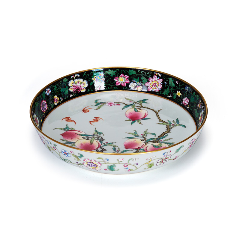 Archaize of jingdezhen porcelain live pot bearing fruit snacks disc yongzheng pastel peach peach five bats four furnishing articles