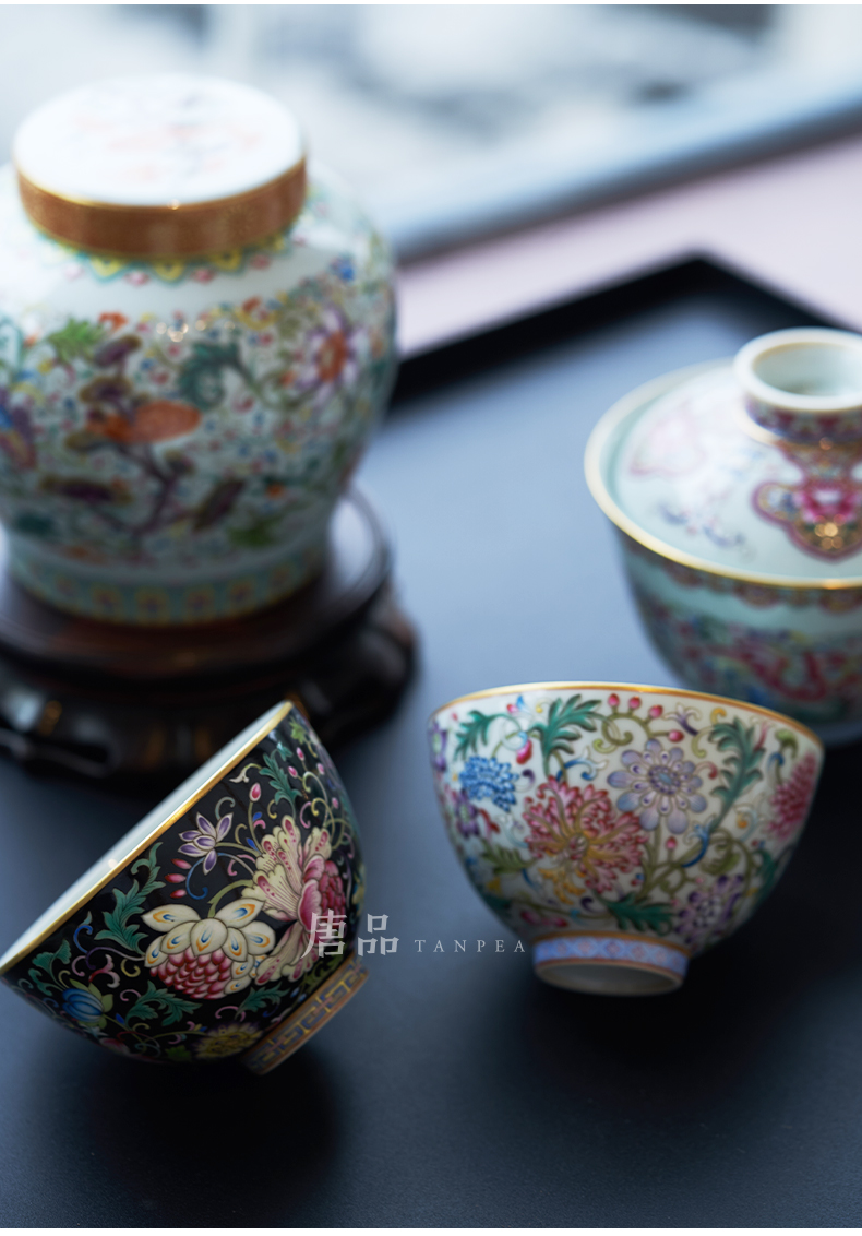 Colored enamel masters cup checking flower heart black tie up branches of jingdezhen ceramic kung fu tea large single CPU