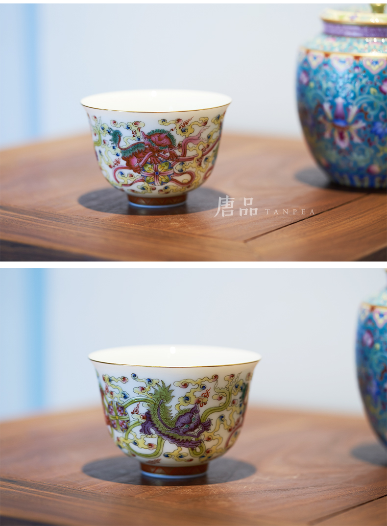 Tang Pin colored enamel lion roll silk cup less t Pacific master individual cup of jingdezhen ceramics pu single cup by hand