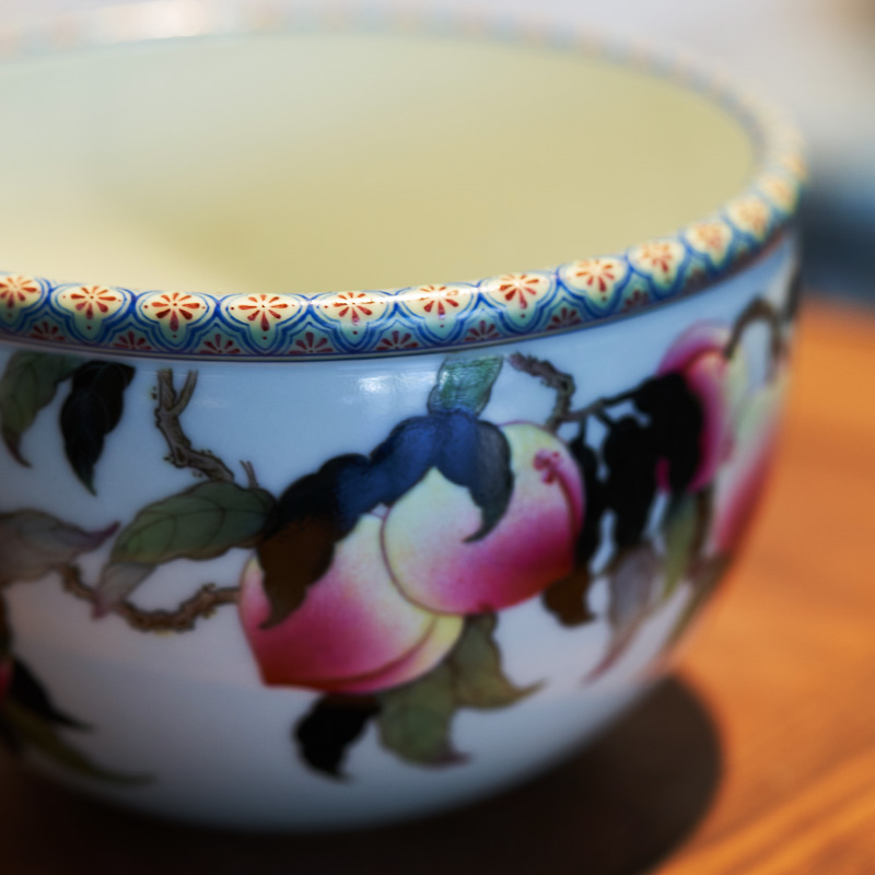 Jingdezhen ceramic powder enamel enamel peach tea to wash hand antique porcelain wash water jar bats tea urn kung fu tea set