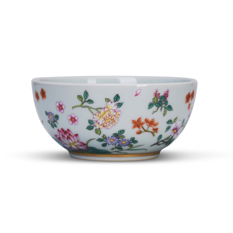 Tang Pin checking flowers colored enamel cup cup personal Lord jingdezhen ceramic powder enamel large bowl kung fu tea set