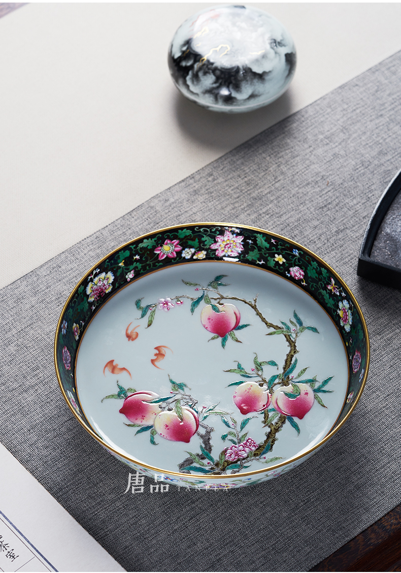 Archaize of jingdezhen porcelain live pot bearing fruit snacks disc yongzheng pastel peach peach five bats four furnishing articles