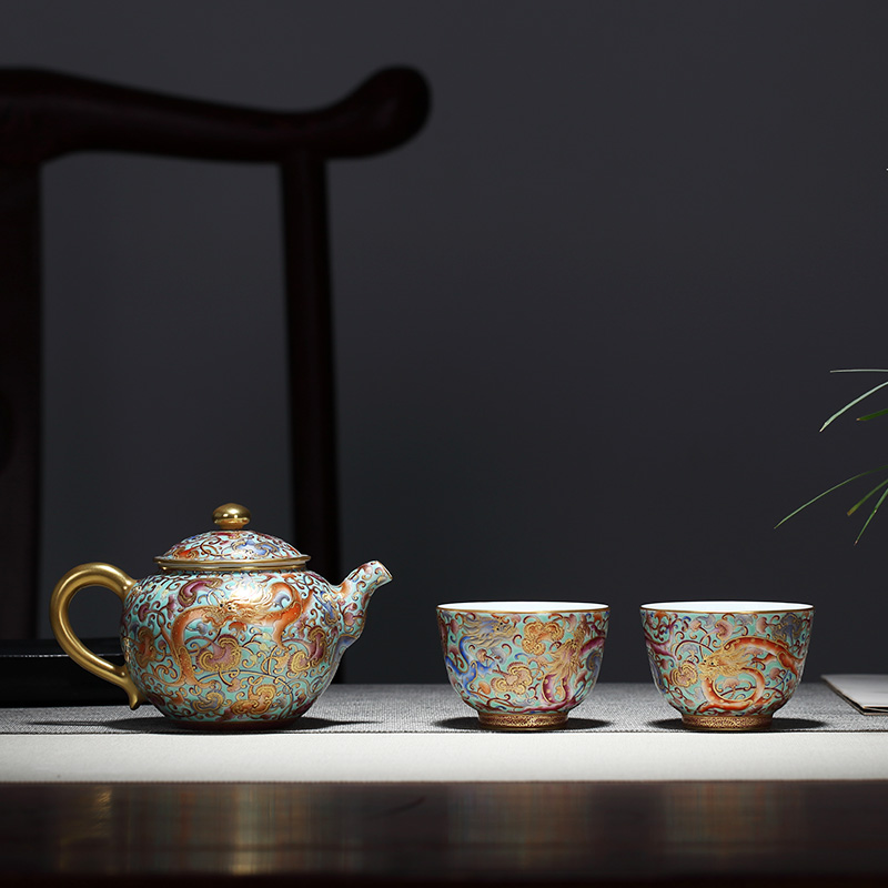 Colored enamel teapot all hand ganoderma dragon jingdezhen ceramic teapot kung fu tea set large paint a gift