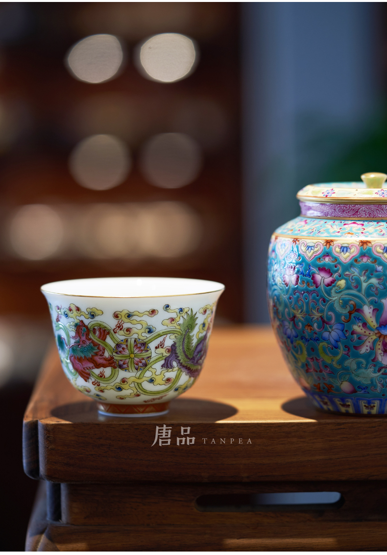 Tang Pin colored enamel lion roll silk cup less t Pacific master individual cup of jingdezhen ceramics pu single cup by hand