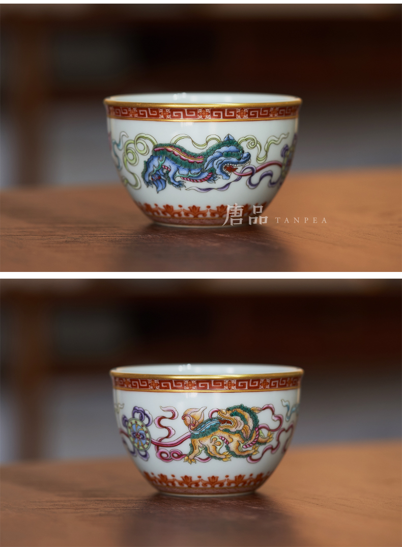 Everything is going well with colored enamel cylinder cup of jingdezhen ceramic cups hand draw the lion Pacific as pu - erh tea masters cup