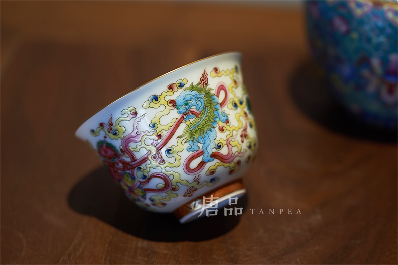 Tang Pin colored enamel lion roll silk cup less t Pacific master individual cup of jingdezhen ceramics pu single cup by hand