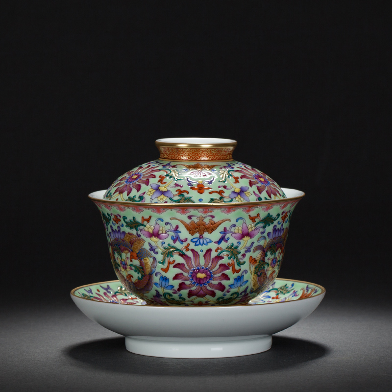 Jingdezhen ceramic hand - made colored enamel see colour tie back as only three lines all hand tureen lotus tea tea bowl