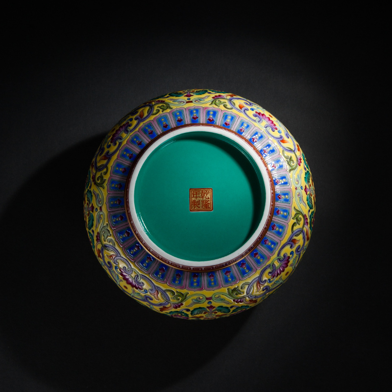 Jingdezhen ceramics all hand enamel CaiTuan flower lotus flowers wrapped branches grain tea wash water jar XiCha archaize sea water