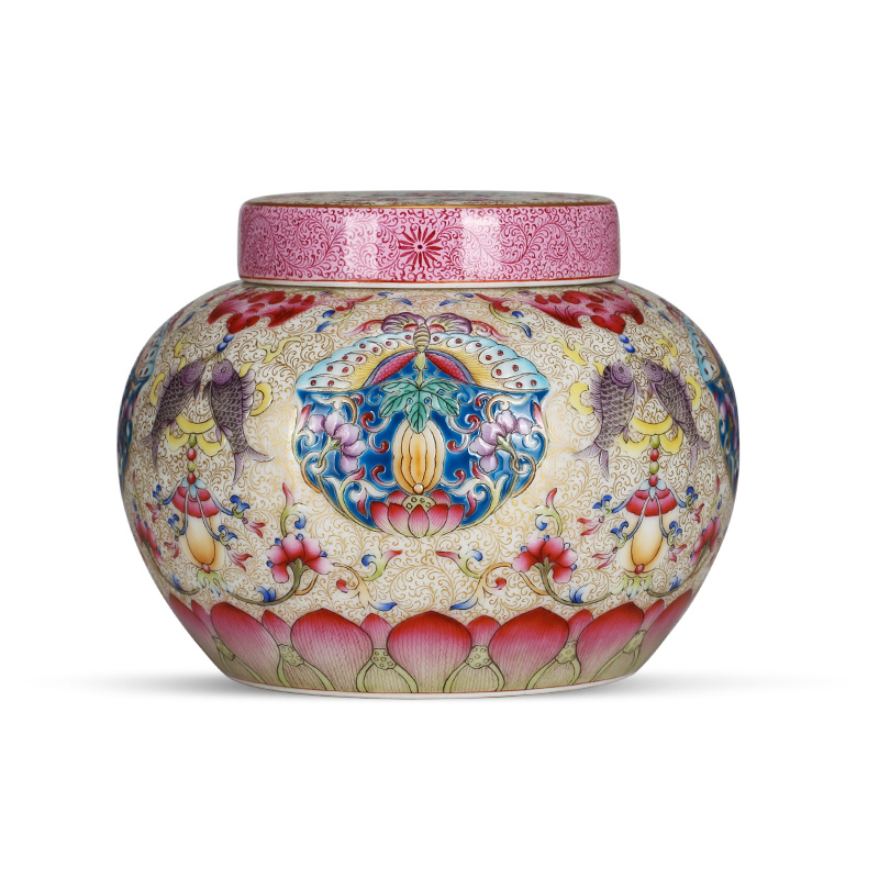 Jindi flowers and butterfly tattoo caddy fixings colored enamel lotus fish storage tank furnishing articles of jingdezhen ceramic tea pot pie storehouse