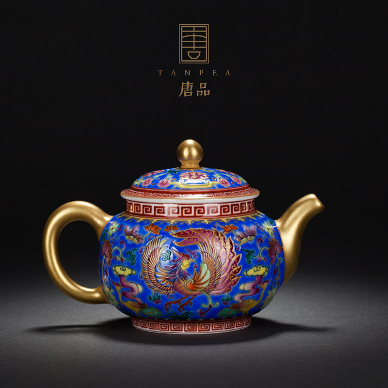 Jingdezhen ceramic all hand made blue colored enamel teapot to group of hand pot archaize single pot chicken large kung fu