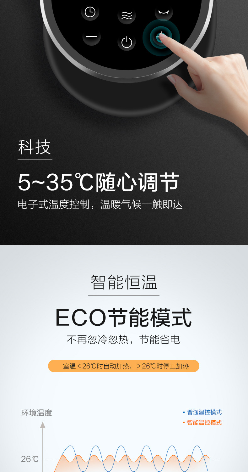 美的 智能遥控款 ECO节能立式取暖器 2000w 图5