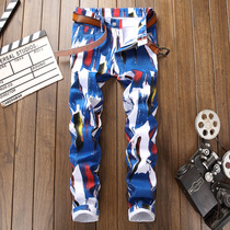 2021 spring and autumn season new personality camouflage printing jeans mens straight slim trousers European and American fashion trend brand