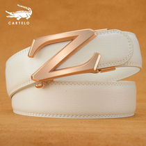 Crocodile white leather strap men genuine leather automatic buckle cow leather young belt student pants with trendy personality Korean version