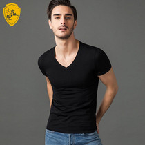Feiyun Knight mens black thermal underwear short sleeve thin shirt cotton T-shirt Slim bottoming sport