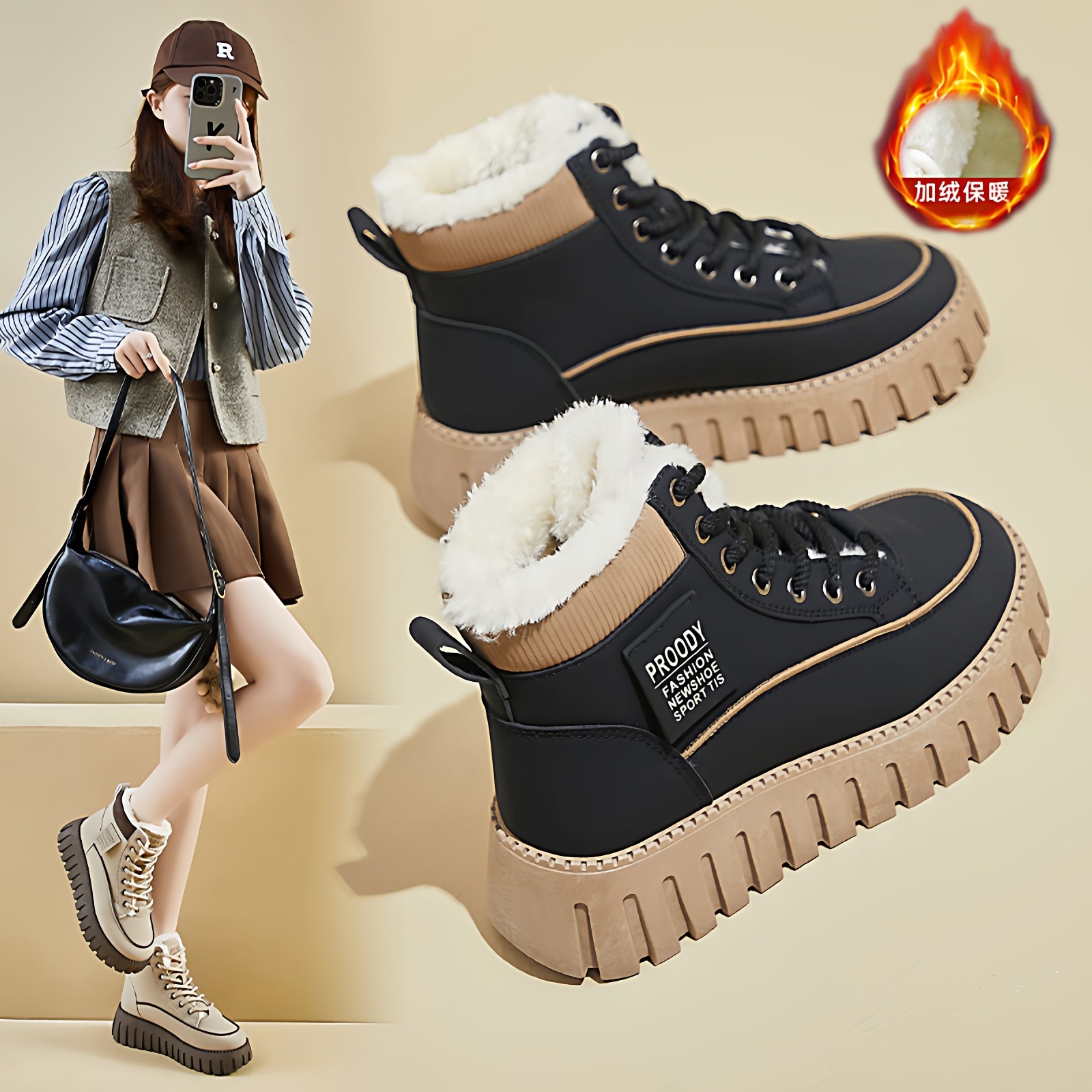 2025 New Winter Casual Women's Shoes High-Top Student Versatile Sports Snow Short Boots Thick-Soled Non-Slip Fleece-Lined Cotton Shoes