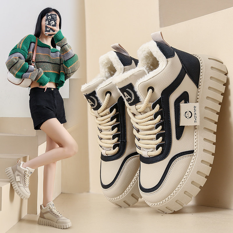 2025 New Winter Cotton Shoes for Women, Versatile Fleece-Lined Casual Shoes, High-Top Women's Shoes, Warm Snow Boots, Non-Slip Short Boots