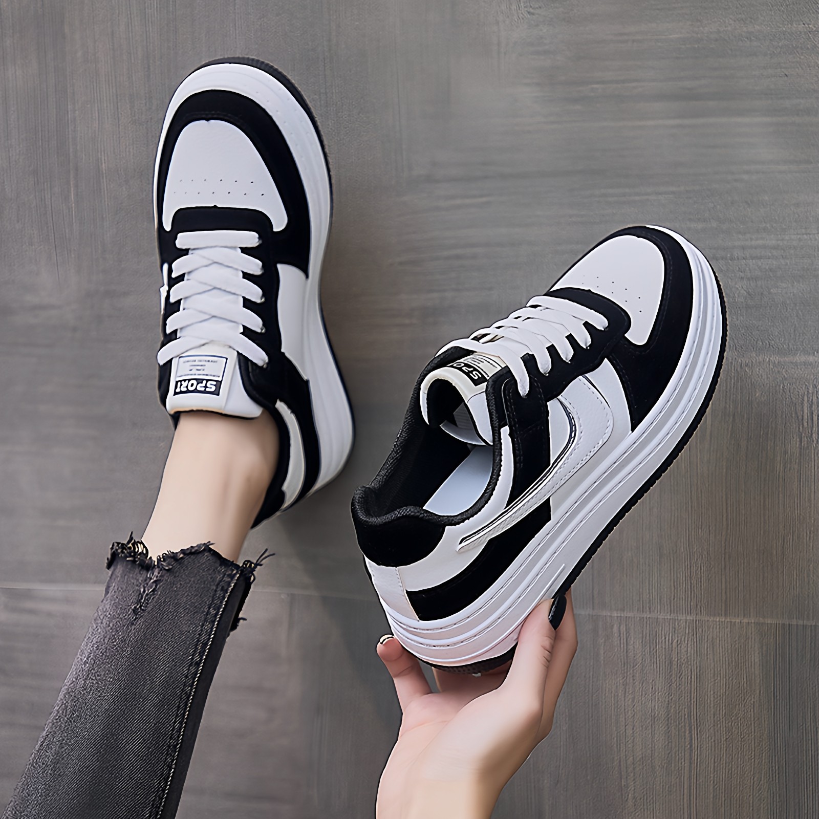 2026 Spring and Autumn New Style White Shoes Korean Version Trendy Versatile Thick-Soled Student Sneakers Breathable Casual Sports Women's Shoes